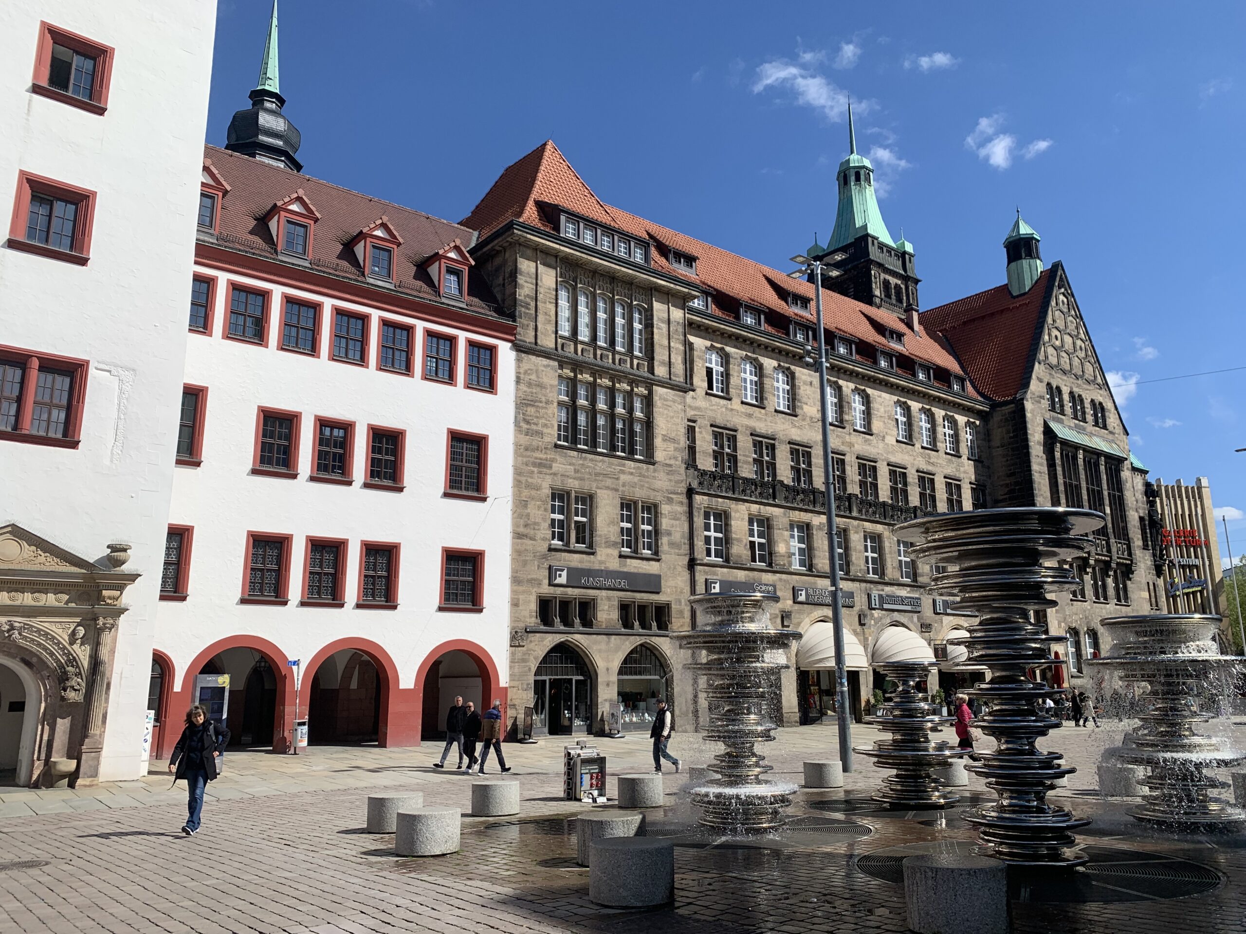 The town hall square is about the only embodiment of the city's more distant past